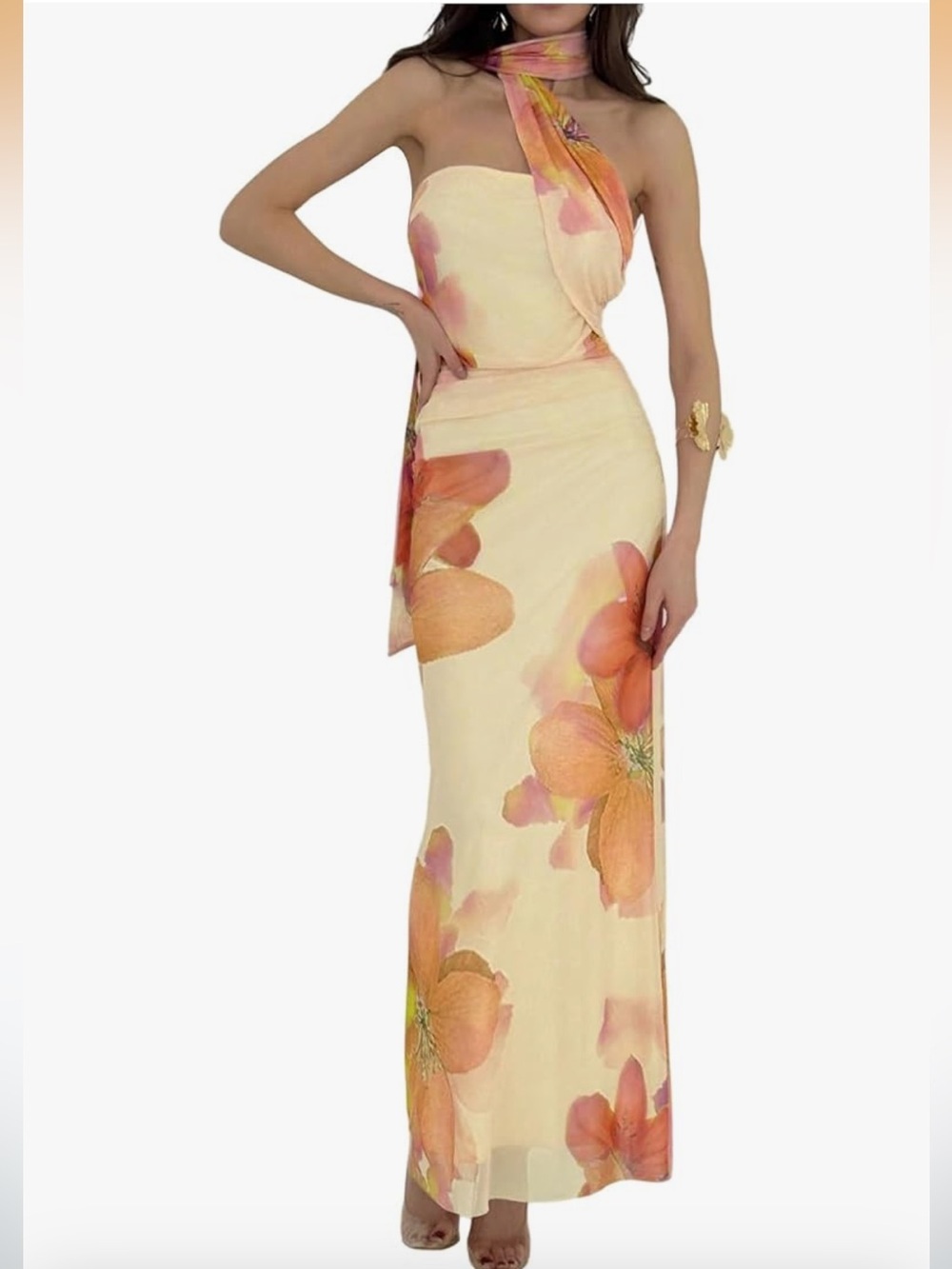 Halter Floral Bodycon Summer Vacation Sleeveless Maxi Dress. XS- 1915/7-3
